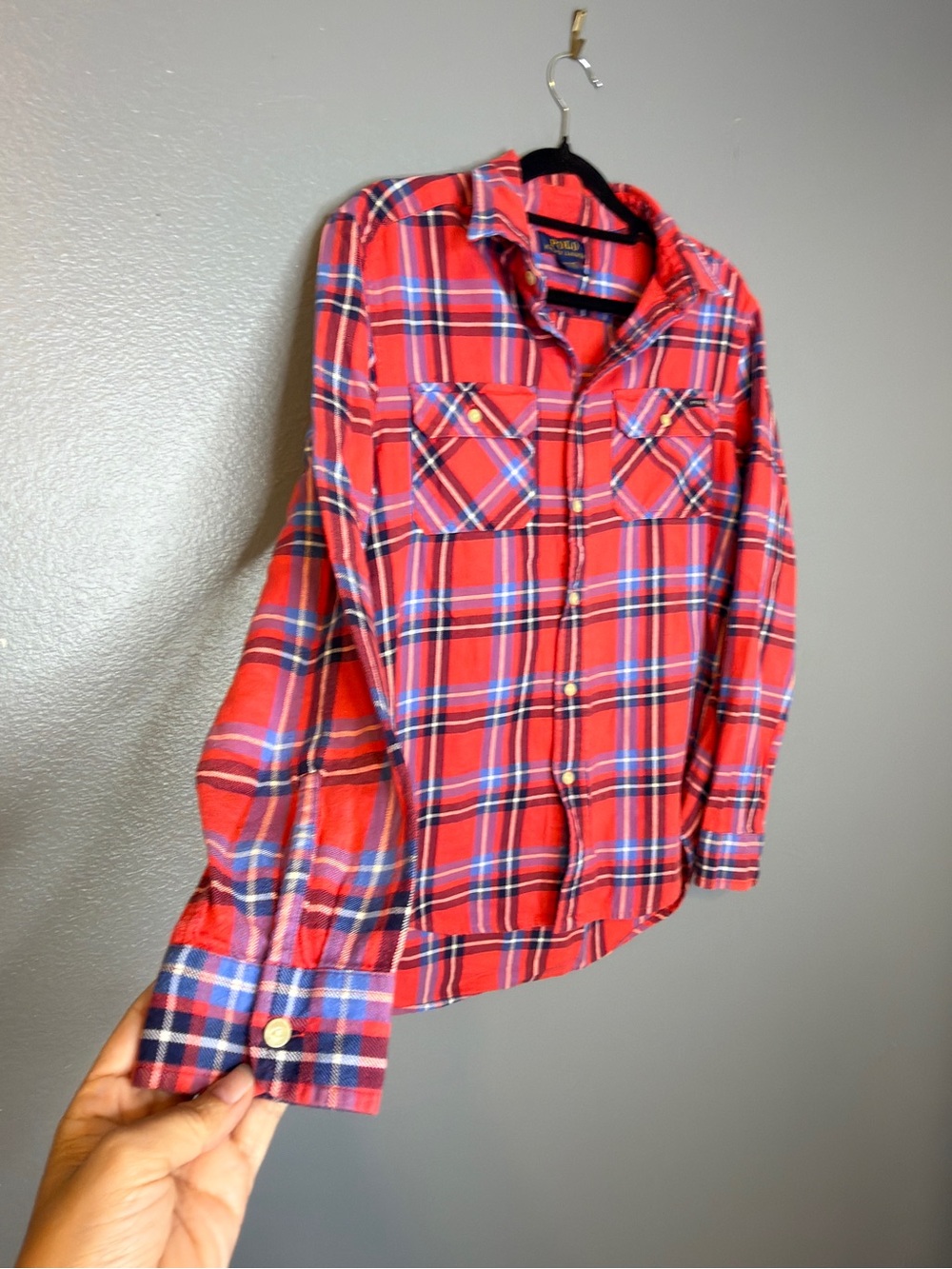 Polo Ralph Lauren Shirt Boys Large 14-16 Plaid Flannel Western Button Down